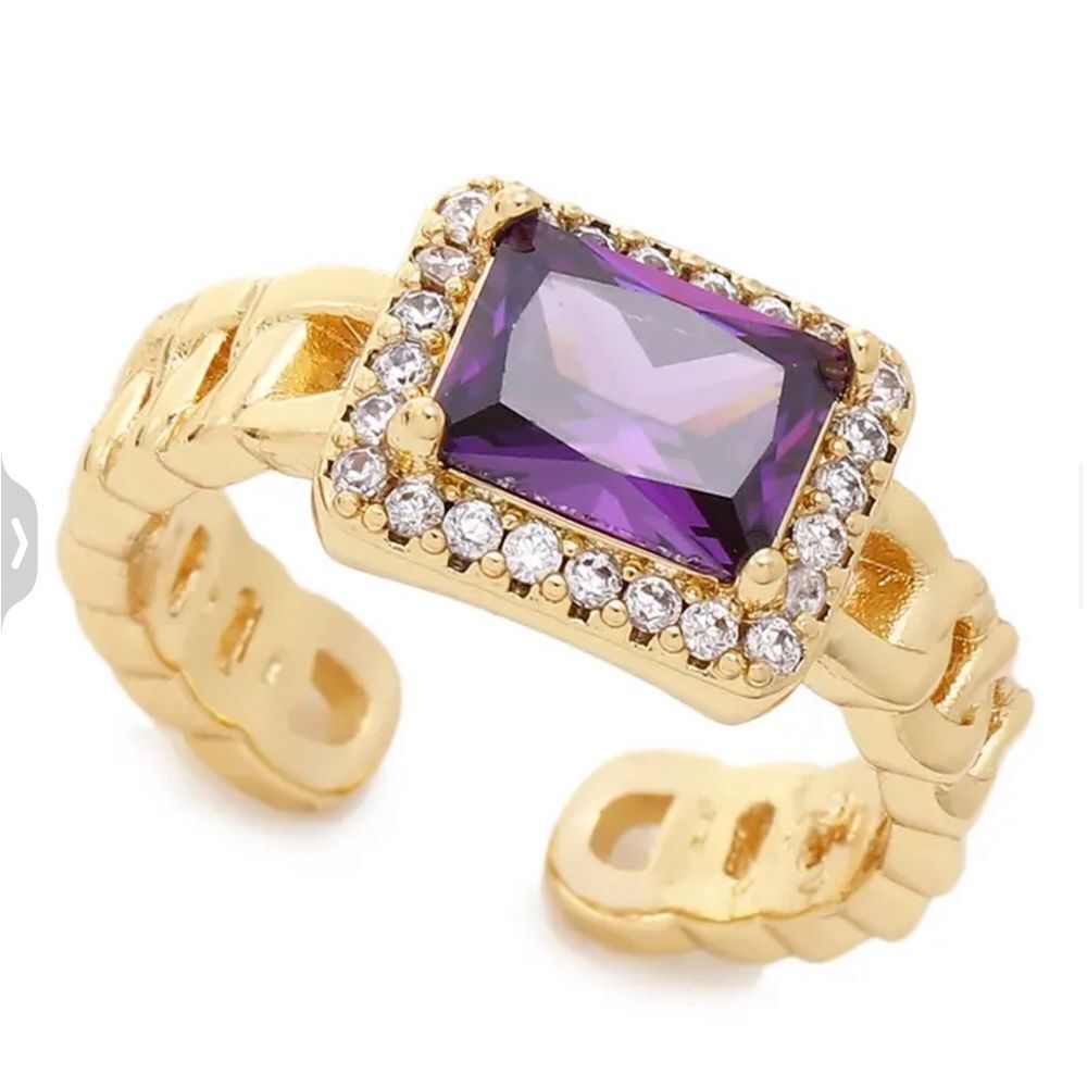 GOLDTONE RESIZABLE COCKTAIL RING‎ WITH PURPLE COLORED STONE